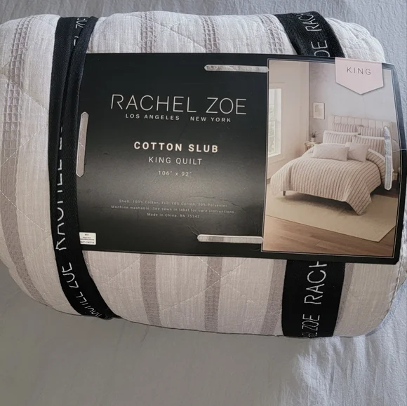 New King Cotton Quilt Rachel Zoe 106" x 92" Grey - Picture 11 of 12